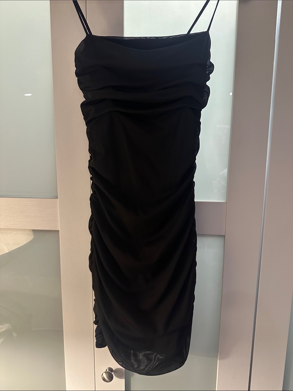 Garage Black Ruched Spaghetti-Strap Midi Dress